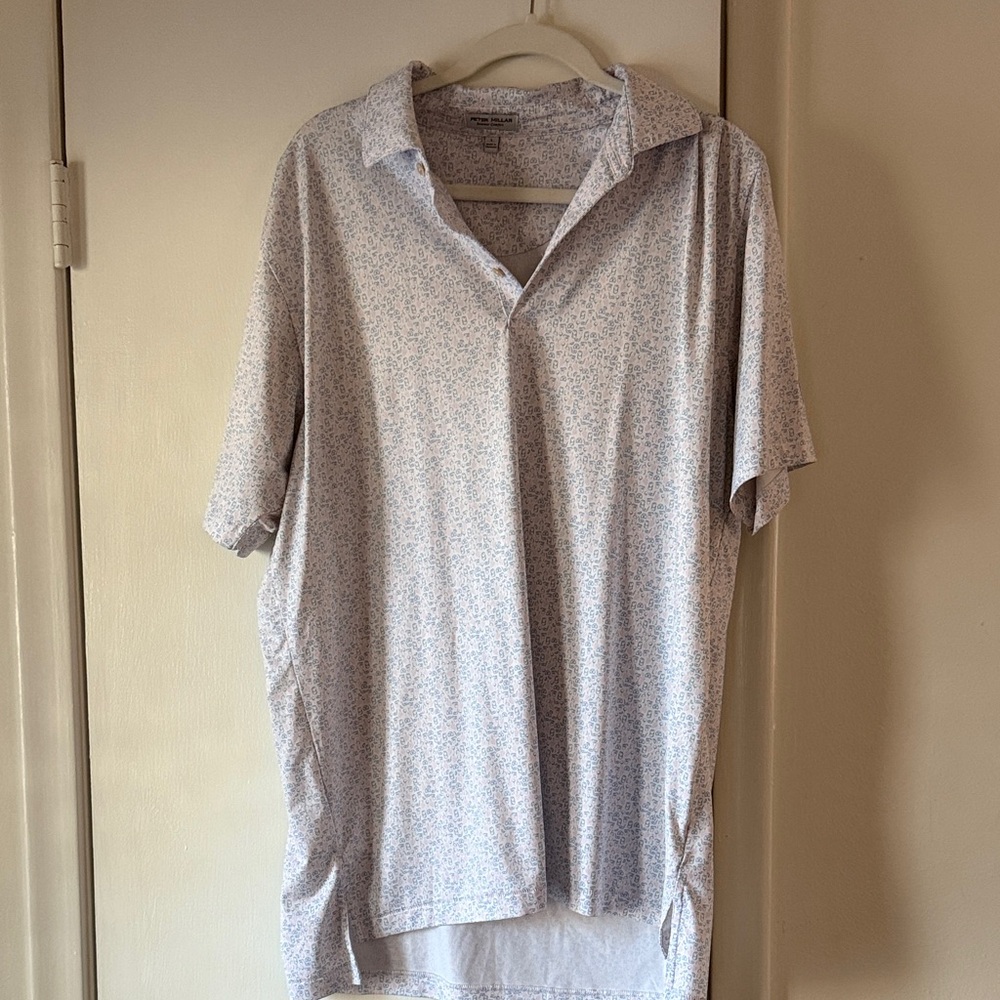Men's Light Blue Patterned Casual Button Down Shirt - Peter Millar